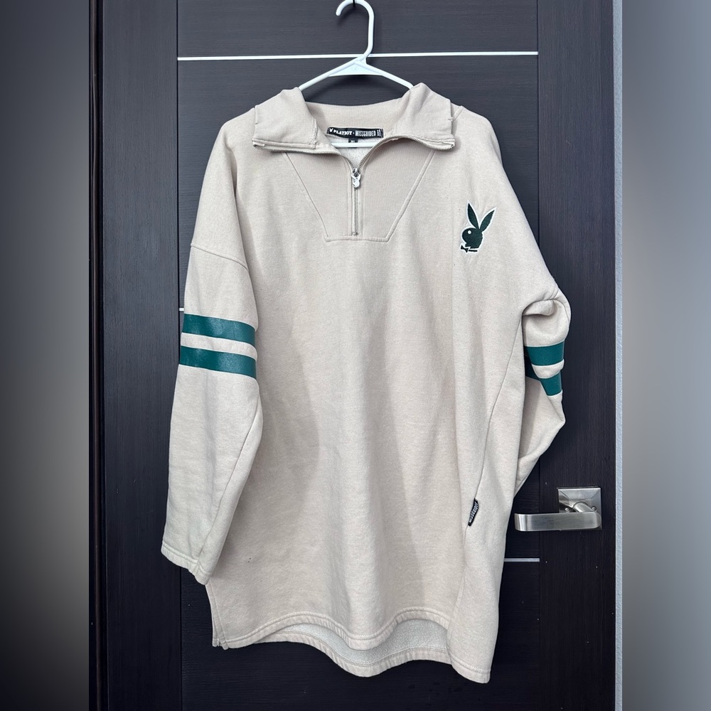 Tan and green Missguided Playboy sweatshirt dress